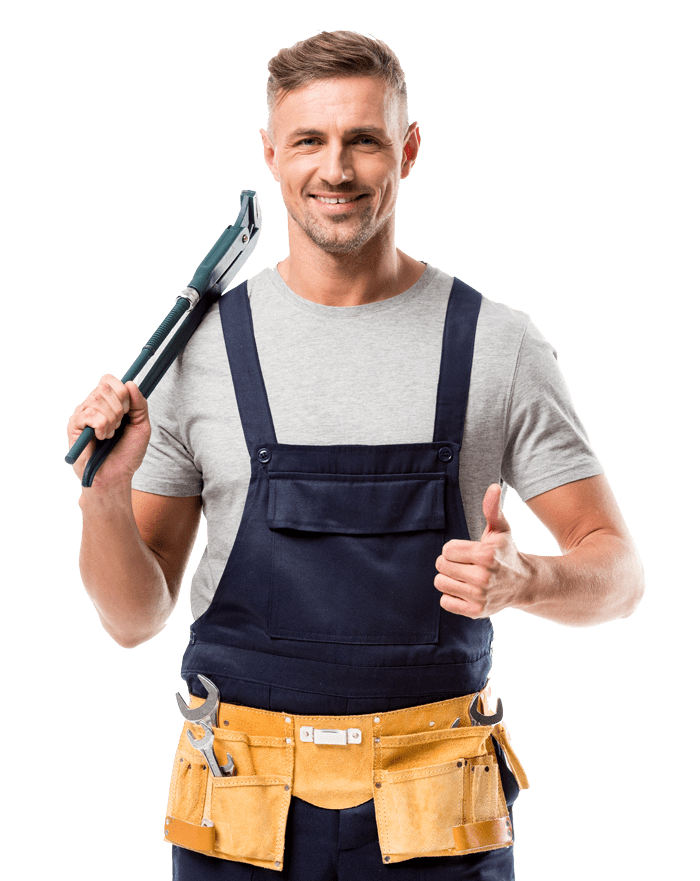 MAX Vazamentos 4 smiling plumber holding pipe wrench and showing th 2022 12 16 18 34 05 utc